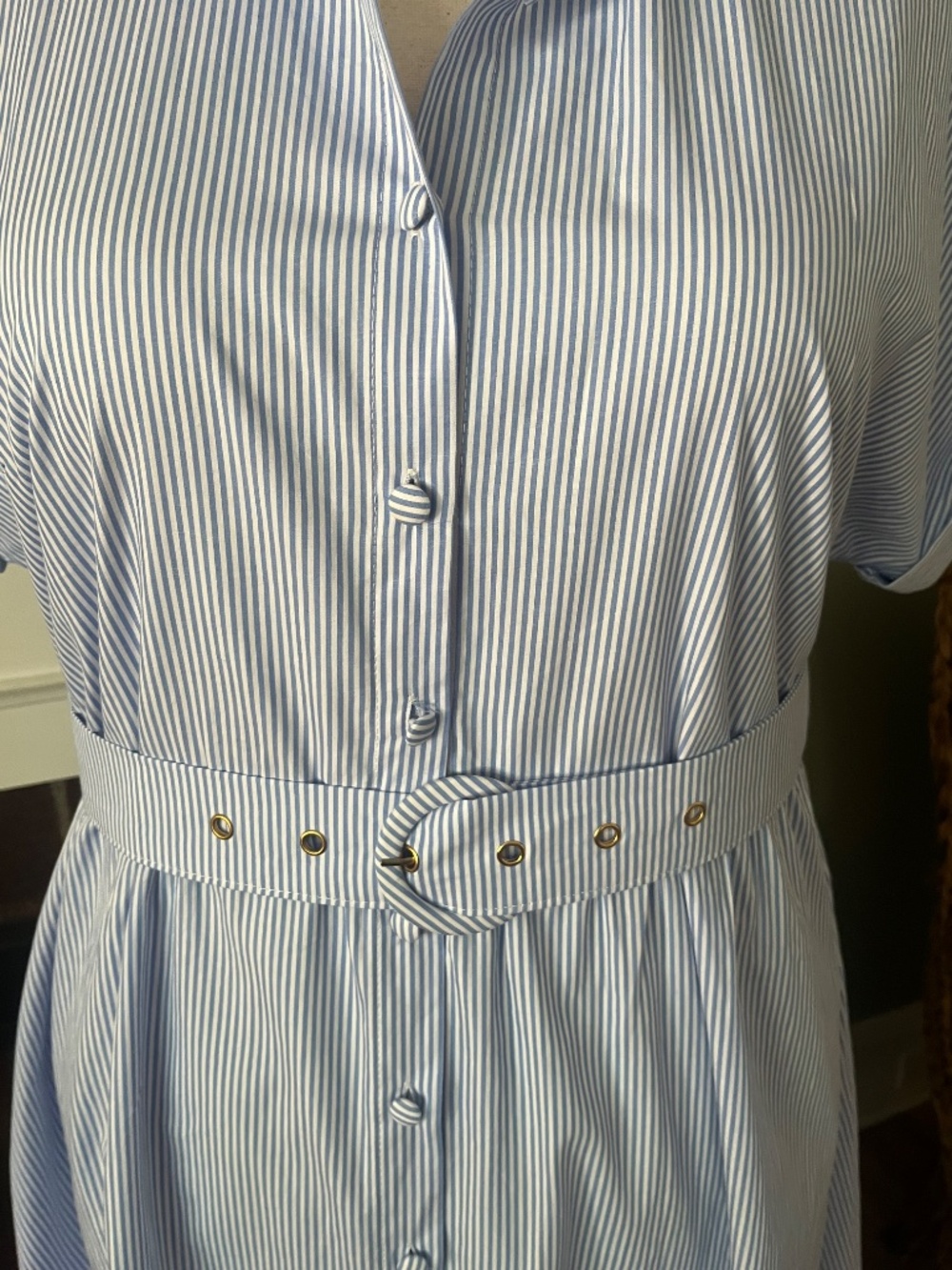Blue & White Stripe Cotton Shirtdress | Belted | 100% Cotton - Picture 2 of 10